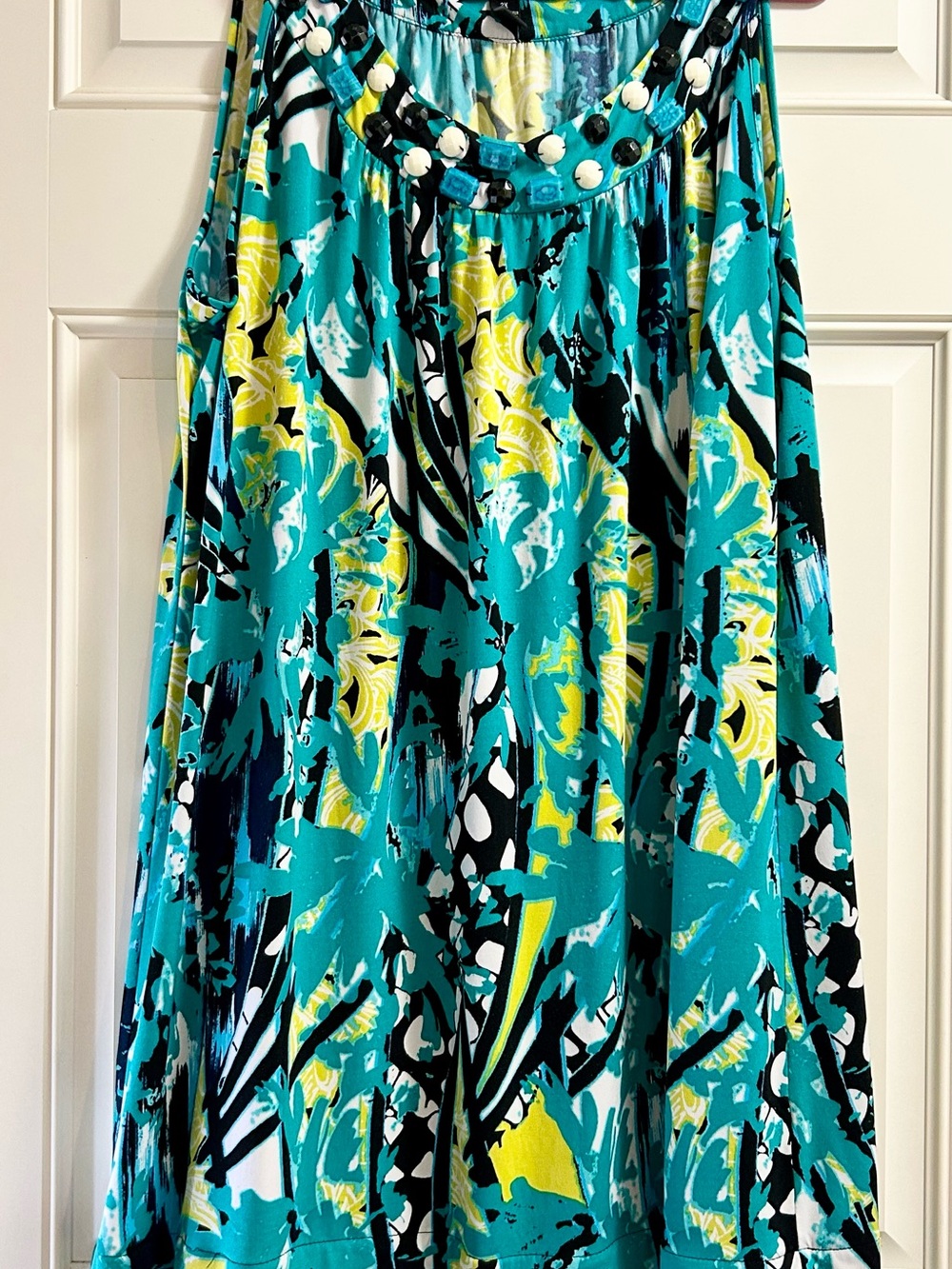 Printed Teal A-Line Skirt with Studded Waistband